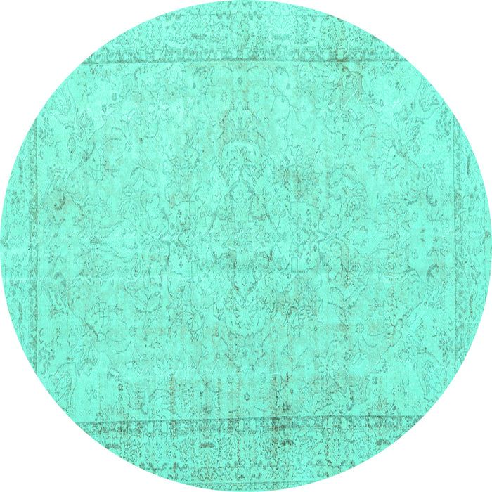 Round Machine Washable Persian Turquoise Traditional Area Rugs, wshtr3836turq