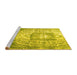 Sideview of Machine Washable Medallion Yellow Traditional Rug, wshtr3837yw