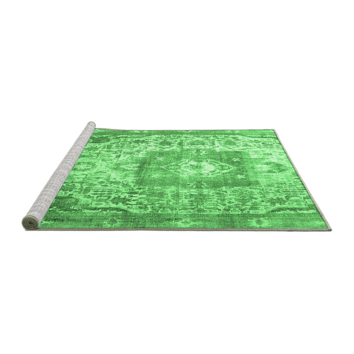 Sideview of Machine Washable Medallion Emerald Green Traditional Area Rugs, wshtr3837emgrn