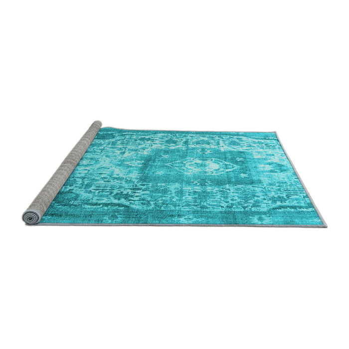 Sideview of Machine Washable Medallion Light Blue Traditional Rug, wshtr3837lblu