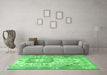 Machine Washable Medallion Emerald Green Traditional Area Rugs in a Living Room,, wshtr3837emgrn