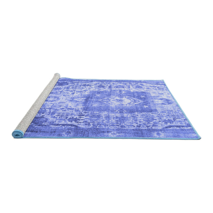 Sideview of Machine Washable Medallion Blue Traditional Rug, wshtr3837blu
