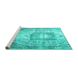 Sideview of Machine Washable Medallion Turquoise Traditional Area Rugs, wshtr3837turq