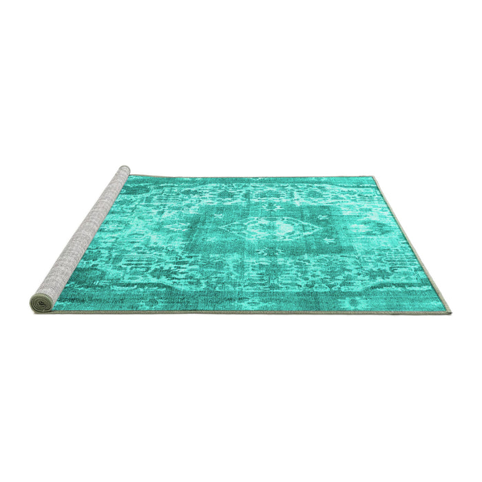 Sideview of Machine Washable Medallion Turquoise Traditional Area Rugs, wshtr3837turq
