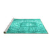 Sideview of Machine Washable Medallion Turquoise Traditional Area Rugs, wshtr3837turq