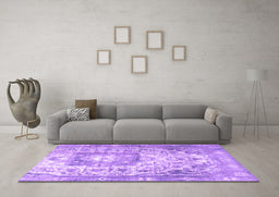 Machine Washable Medallion Purple Traditional Area Rugs in a Living Room, wshtr3837pur