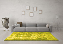 Machine Washable Medallion Yellow Traditional Rug in a Living Room, wshtr3837yw