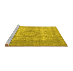 Sideview of Machine Washable Persian Yellow Traditional Rug, wshtr3838yw