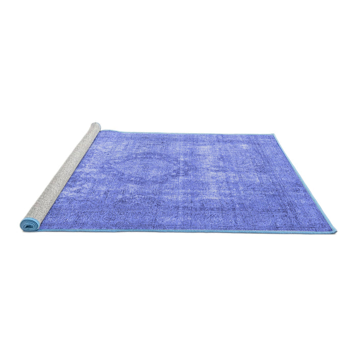 Sideview of Machine Washable Persian Blue Traditional Rug, wshtr3838blu