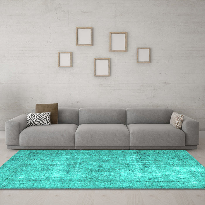 Machine Washable Persian Turquoise Traditional Area Rugs in a Living Room,, wshtr3838turq