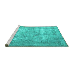 Sideview of Machine Washable Persian Turquoise Traditional Area Rugs, wshtr3838turq