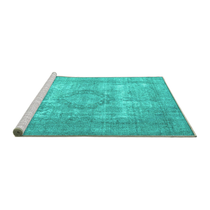 Sideview of Machine Washable Persian Turquoise Traditional Area Rugs, wshtr3838turq