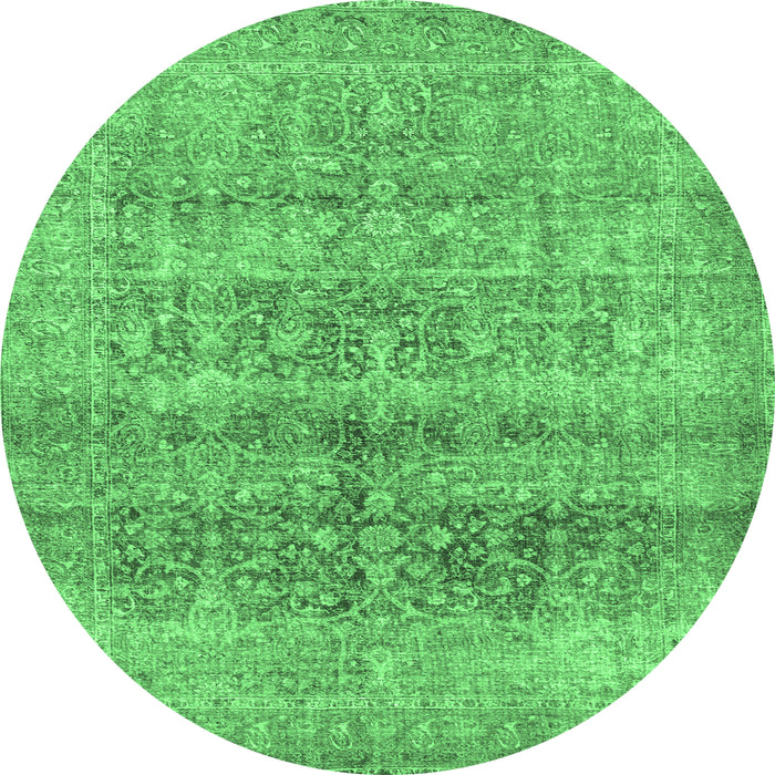 Round Machine Washable Persian Emerald Green Traditional Area Rugs, wshtr3839emgrn