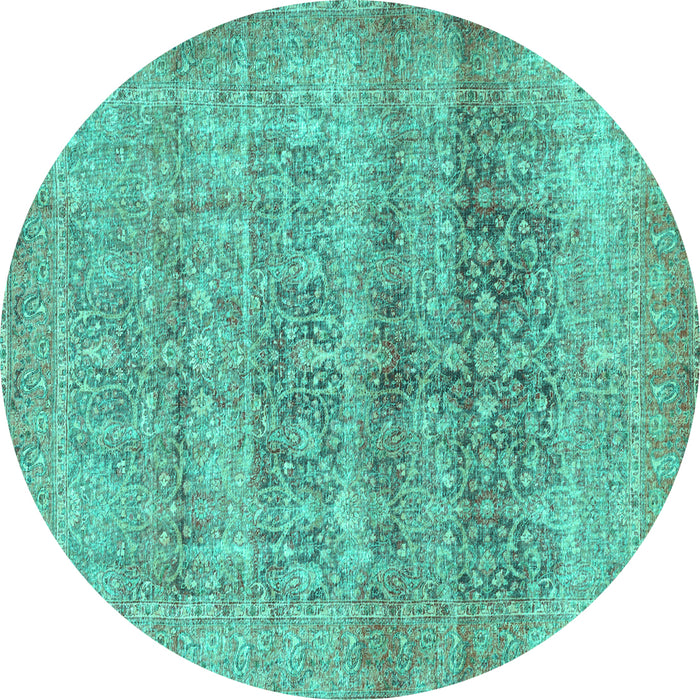 Round Persian Turquoise Traditional Rug, tr3839turq
