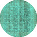 Round Machine Washable Persian Turquoise Traditional Area Rugs, wshtr3839turq