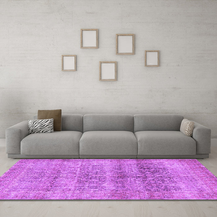 Machine Washable Persian Purple Traditional Area Rugs in a Living Room, wshtr3839pur