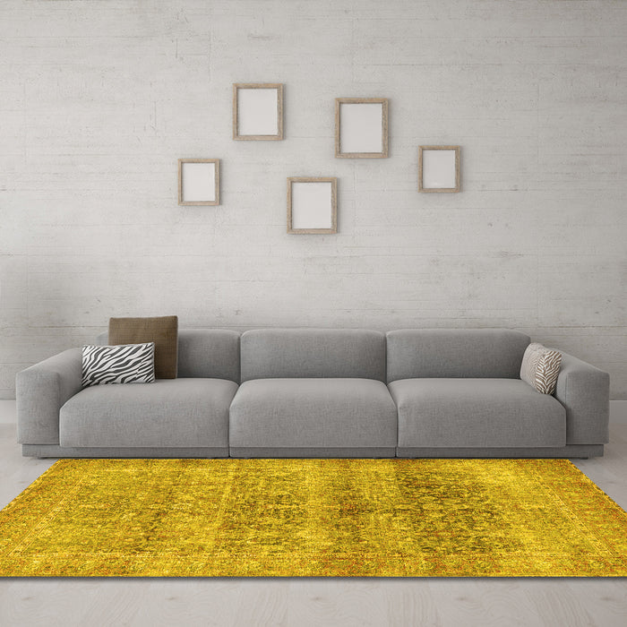 Machine Washable Persian Yellow Traditional Rug in a Living Room, wshtr3839yw