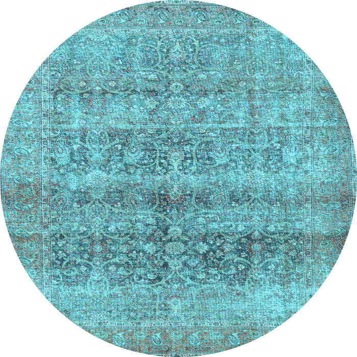 Round Machine Washable Persian Light Blue Traditional Rug, wshtr3839lblu