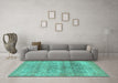 Machine Washable Persian Turquoise Traditional Area Rugs in a Living Room,, wshtr3839turq