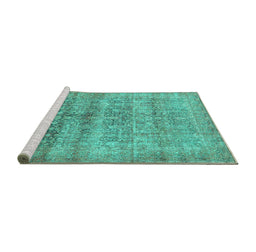 Sideview of Machine Washable Persian Turquoise Traditional Area Rugs, wshtr3839turq