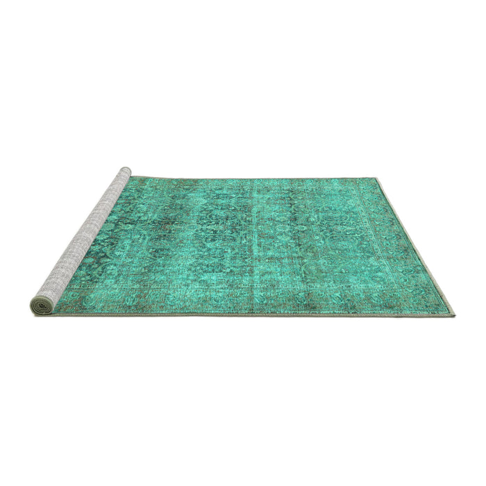 Sideview of Machine Washable Persian Turquoise Traditional Area Rugs, wshtr3839turq