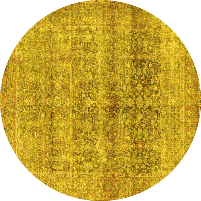 Round Machine Washable Persian Yellow Traditional Rug, wshtr3839yw