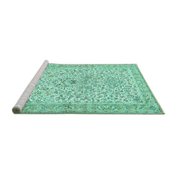 Sideview of Machine Washable Persian Turquoise Traditional Area Rugs, wshtr383turq