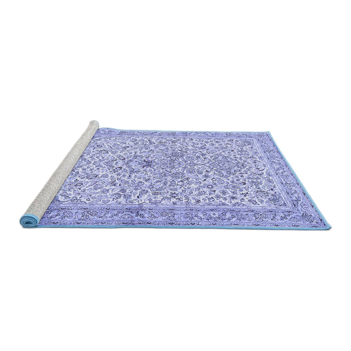 Sideview of Machine Washable Persian Blue Traditional Rug, wshtr383blu