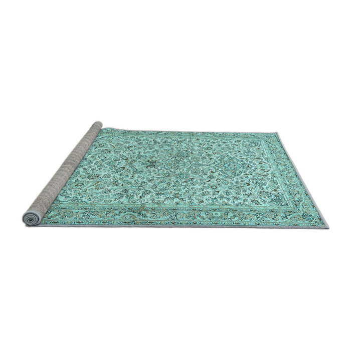 Sideview of Machine Washable Persian Light Blue Traditional Rug, wshtr383lblu