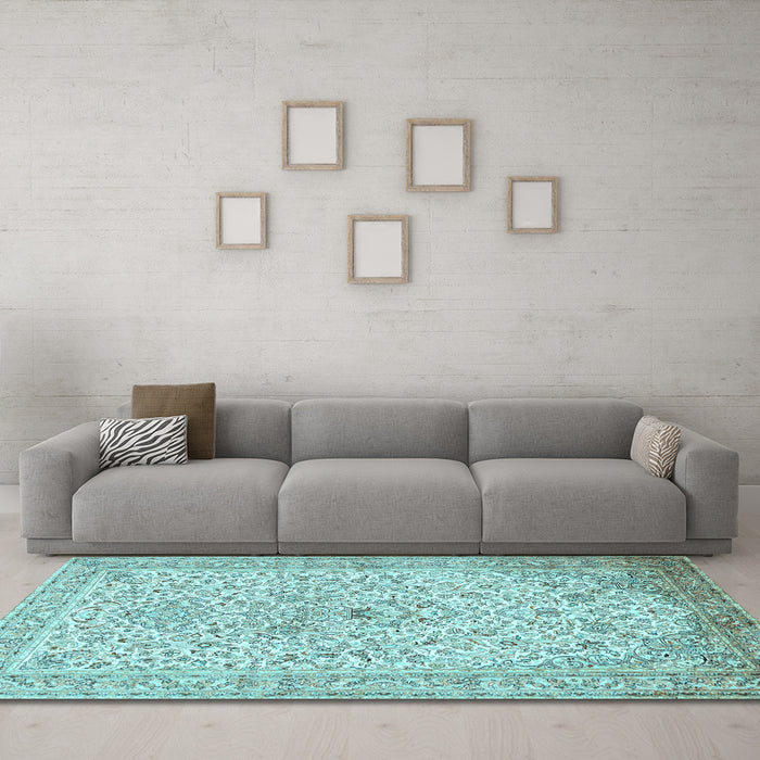 Machine Washable Persian Light Blue Traditional Rug in a Living Room, wshtr383lblu