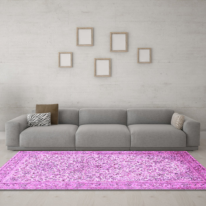 Machine Washable Persian Purple Traditional Area Rugs in a Living Room, wshtr383pur