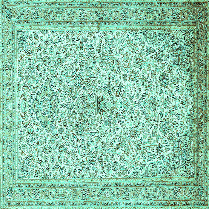Square Machine Washable Persian Turquoise Traditional Area Rugs, wshtr383turq