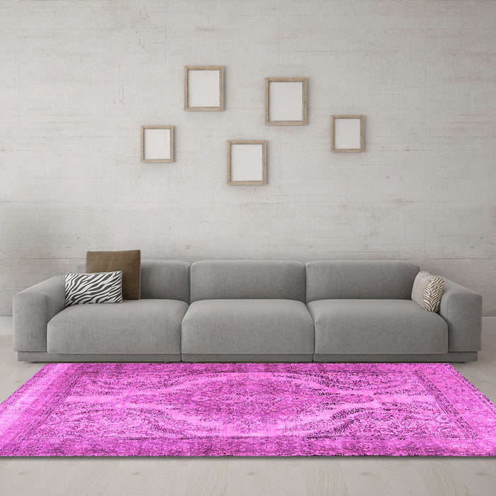 Machine Washable Persian Pink Traditional Rug in a Living Room, wshtr3840pnk