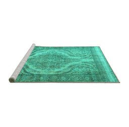 Sideview of Machine Washable Persian Turquoise Traditional Area Rugs, wshtr3840turq