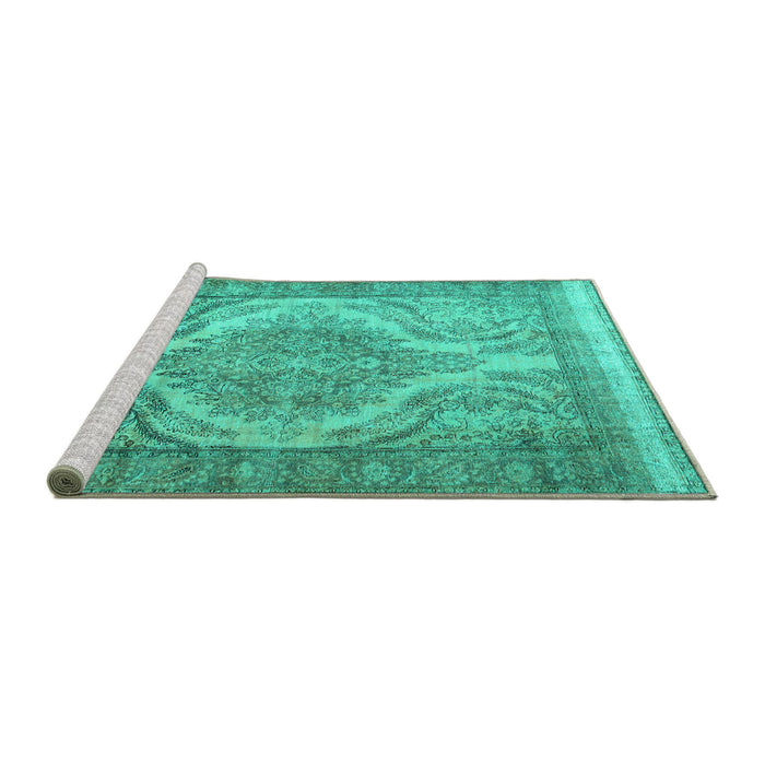 Sideview of Machine Washable Persian Turquoise Traditional Area Rugs, wshtr3840turq
