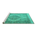 Sideview of Machine Washable Persian Turquoise Traditional Area Rugs, wshtr3840turq