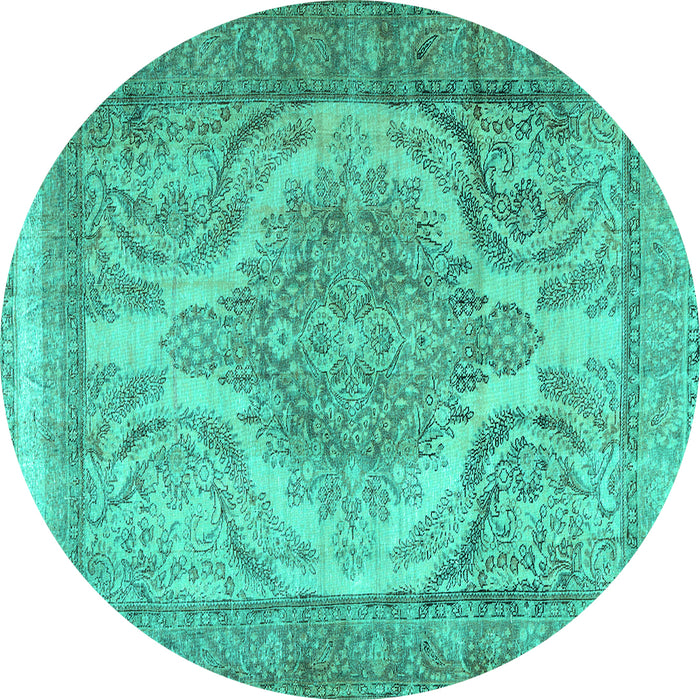 Round Machine Washable Persian Turquoise Traditional Area Rugs, wshtr3840turq