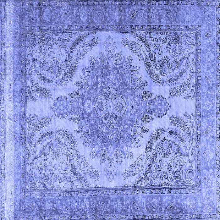 Square Machine Washable Persian Blue Traditional Rug, wshtr3840blu