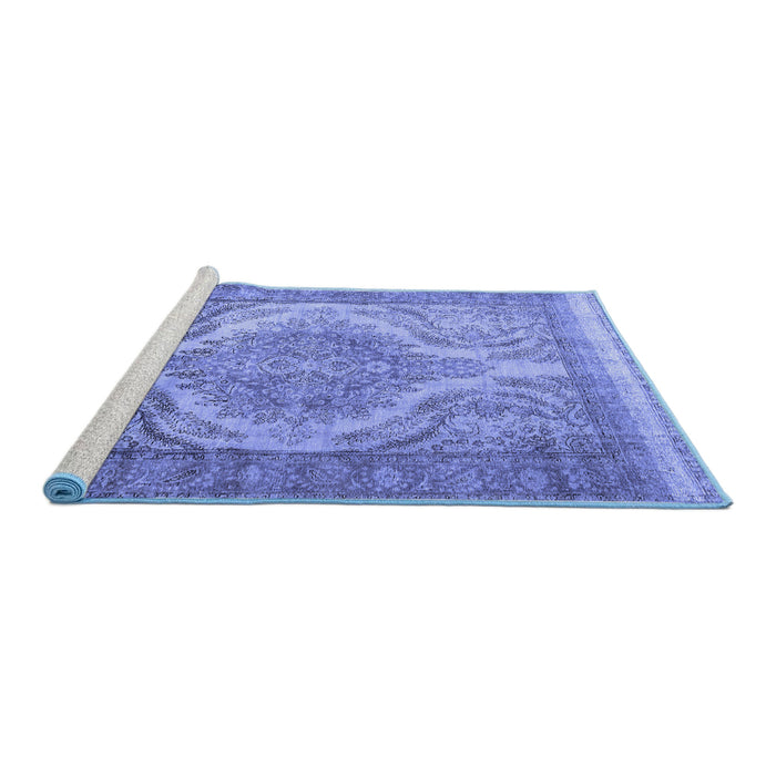 Sideview of Machine Washable Persian Blue Traditional Rug, wshtr3840blu