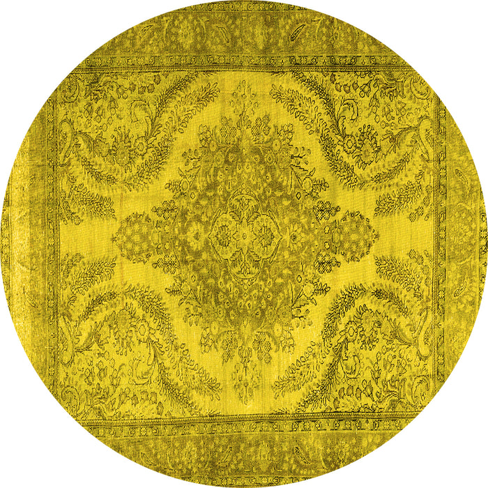 Round Machine Washable Persian Yellow Traditional Rug, wshtr3840yw