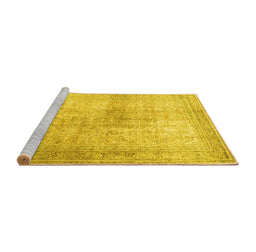 Sideview of Machine Washable Persian Yellow Traditional Rug, wshtr3841yw