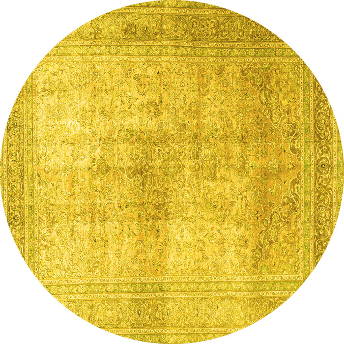 Round Persian Yellow Traditional Rug, tr3841yw