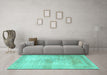 Machine Washable Persian Turquoise Traditional Area Rugs in a Living Room,, wshtr3841turq