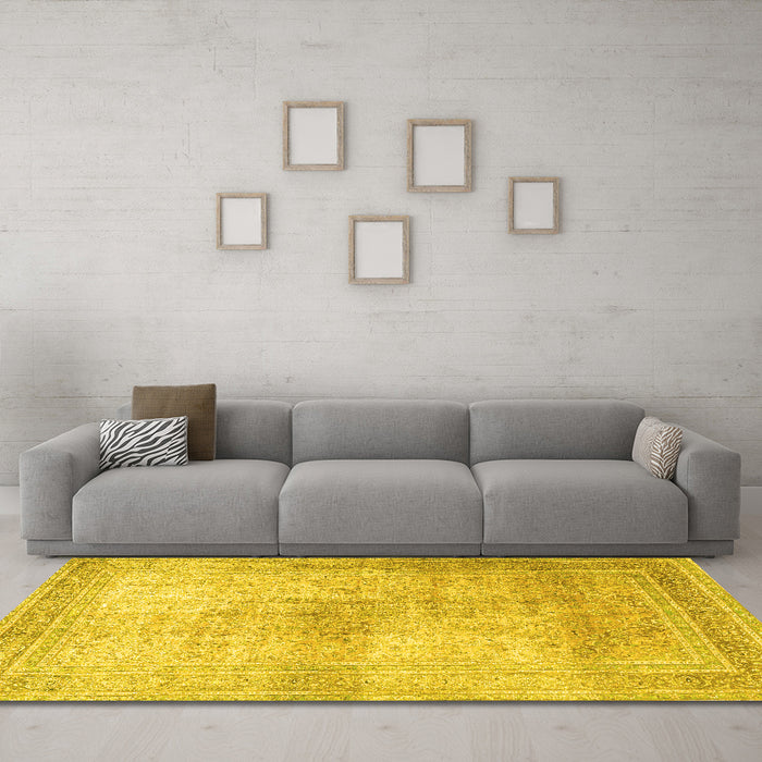 Machine Washable Persian Yellow Traditional Rug in a Living Room, wshtr3841yw