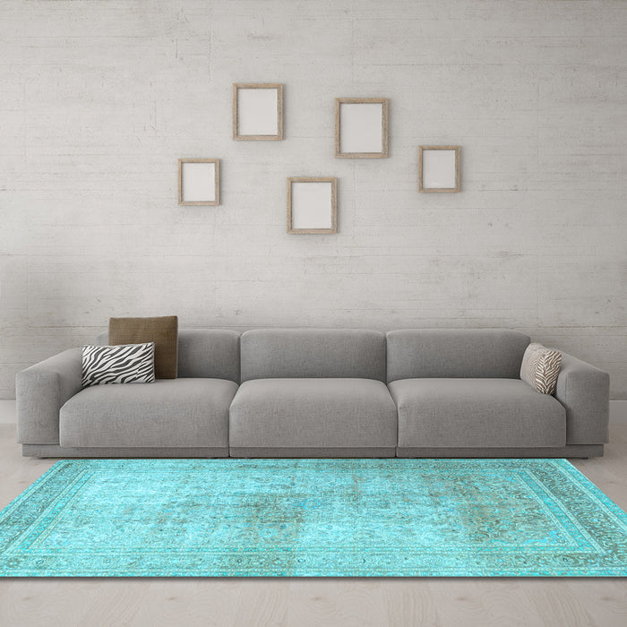 Machine Washable Persian Light Blue Traditional Rug in a Living Room, wshtr3841lblu