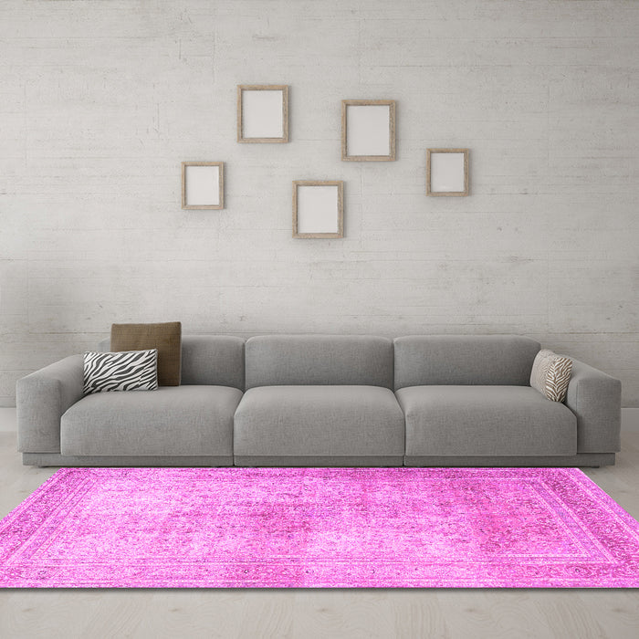 Machine Washable Persian Pink Traditional Rug in a Living Room, wshtr3841pnk