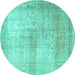 Round Persian Turquoise Traditional Rug, tr3841turq