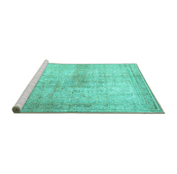 Sideview of Machine Washable Persian Turquoise Traditional Area Rugs, wshtr3841turq