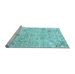 Sideview of Machine Washable Persian Light Blue Traditional Rug, wshtr3842lblu