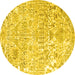 Round Persian Yellow Traditional Rug, tr3842yw